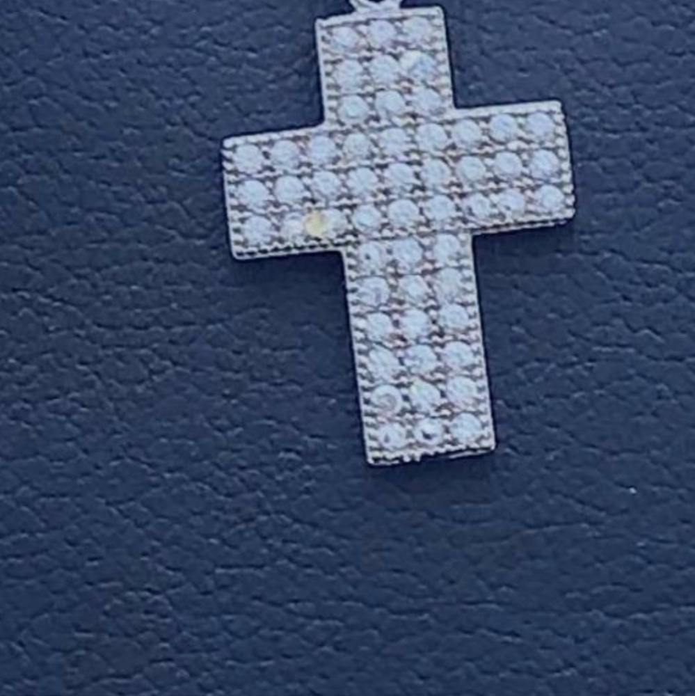 Elegant Vintage Silver Cross Pendant With Swarovski Stones . Chain Is Included